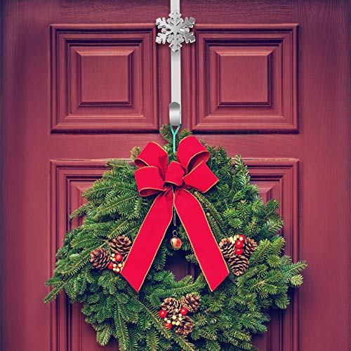 URATOT Christmas Silver Metal Wreath Hanger with Snowflake Icons - 14.5 Inches