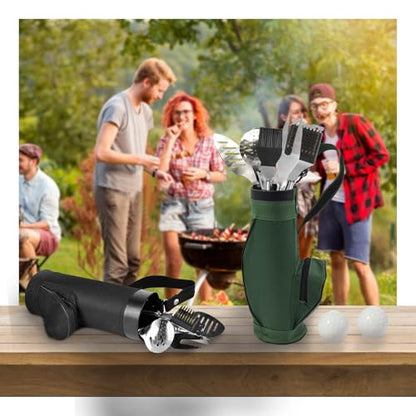 Black Golf BBQ Grill Accessories Set - 8-Piece Outdoor Cooking Gift for Men & Golfers