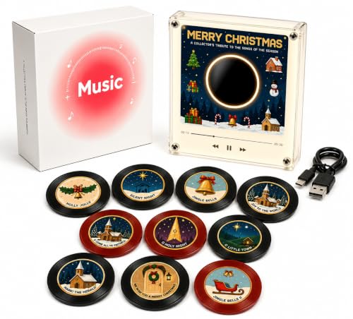 Christmas Fridge Magnet Music Player Set with 9 Vinyl Discs & USB-C - 1 Set