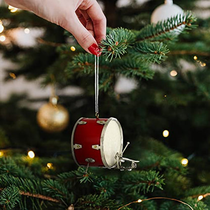 Christmas Ornament - Red Wood and Brass Bass Drum Miniature Decor