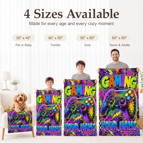 Personalized Gaming Blanket for Boys - Custom Name Gift for Kids Teens - Black