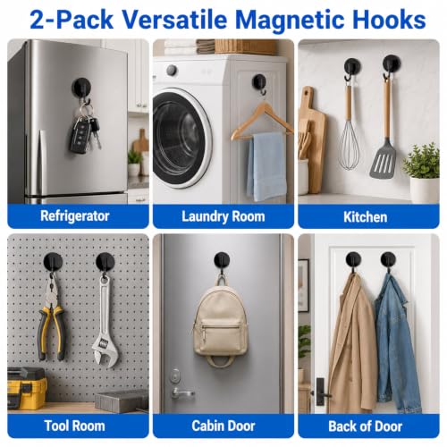 Magnetic Wreath Hanger for Front Door Black 2 Pack - Reusable & Damage-Free