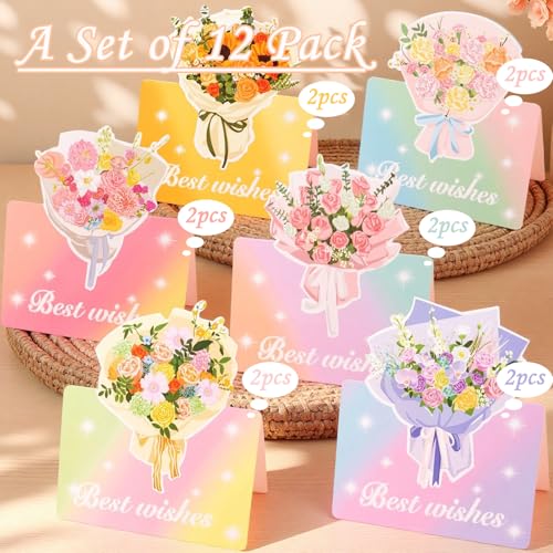 12 Pack Floral Greeting Cards Rainbow Gradient for Birthdays Graduation & More