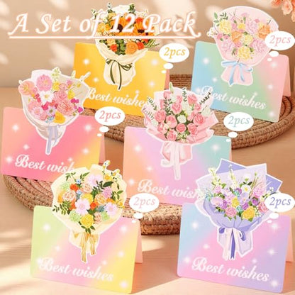 12 Pack Floral Greeting Cards Rainbow Gradient for Birthdays Graduation & More