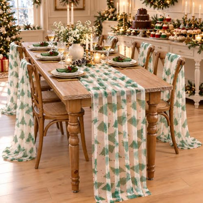 Green Christmas Tree Tulle Table Runner 120 Inch - Holiday Table Decor