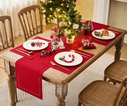 Red Burlap Placemats Set of 6 12x18 Inch Christmas Table Decor - Aoztio