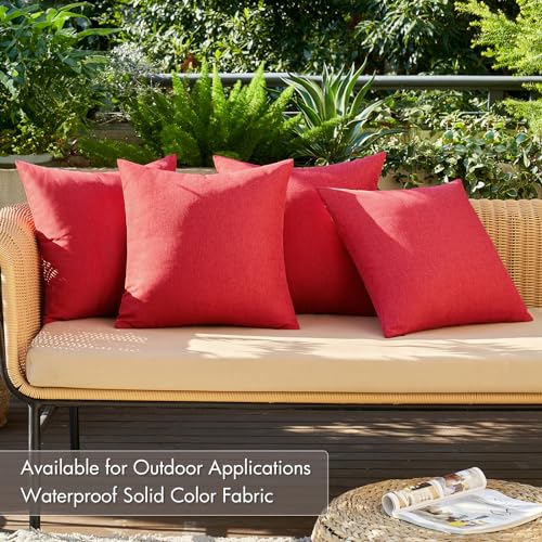 Outdoor Waterproof Christmas Pillow Covers Set of 4 - 18x18 Inch Red