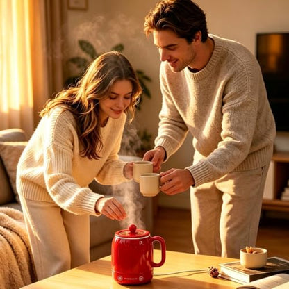 800ml Electric Stewing Cup - Red, 6-in-1 Personal Soup Cooker with Touch Control