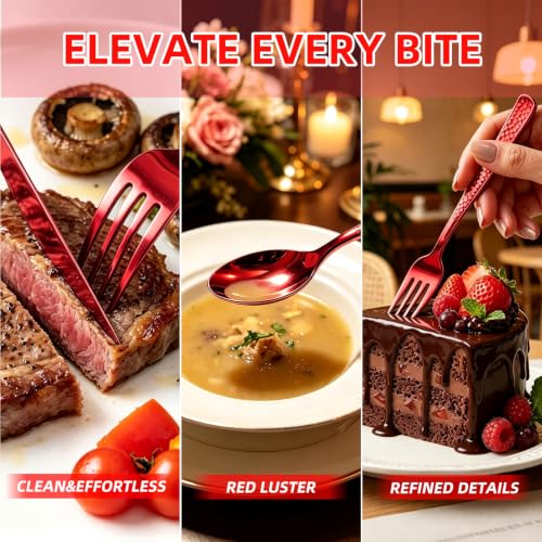 Red Plastic Silverware Set - 300 Count for 100 Guests, Festive Disposable Cutlery with Hammered Design - Variation of 300 Count Red Set