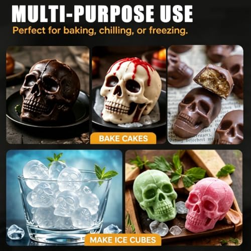 Skull Cake Pan Silicone Mold - 6 Cavity Halloween Baking Mold