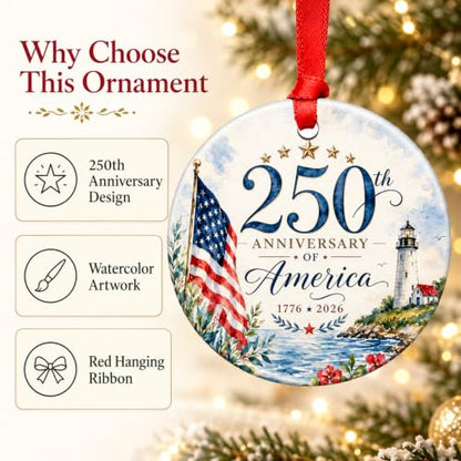 250th Anniversary USA Christmas Ornament - Patriotic Ceramic Keepsake