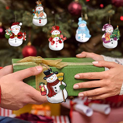 24 Pieces Christmas Snowman Wooden Ornaments Set - Holiday Hanging Decor with Hemp Rope - Xmas Crafts & Tree Decorations - Variation of Xmas-Snowman-A