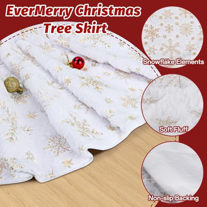 EverMerry 48 Inch White Christmas Tree Skirt with Snowflake Design