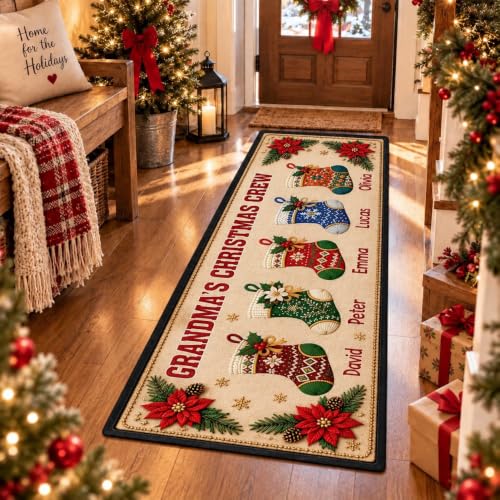 Holiday Gathering Custom Christmas Runner Rug for Grandparents House Doormat - Festive Family Gift