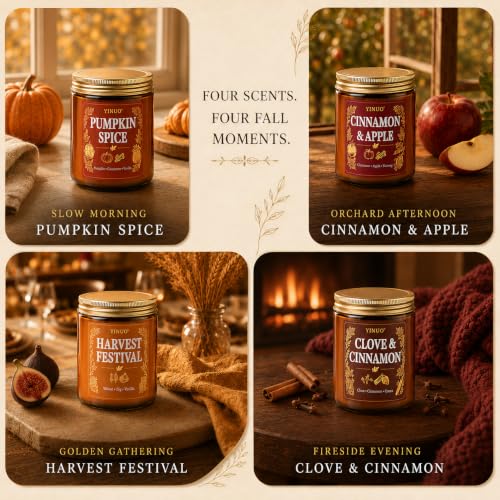 Fall Scented Candle Gift Set - 4 Pack Soy Coconut Wax Pumpkin & Autumn Scents