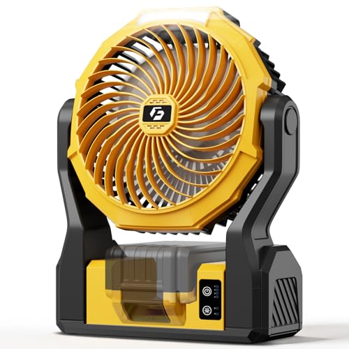 Yellow Battery-Operated Portable Fan for Dewalt 20V Max - 4 Speeds & Lights