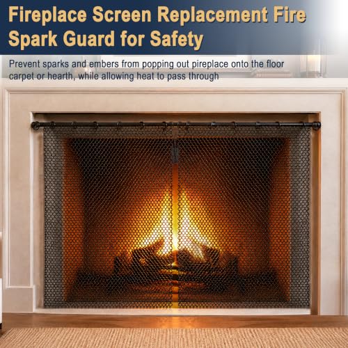 Fireplace Mesh Curtain Screen 26 x 24 Inches - Black Steel Fireplace Cover