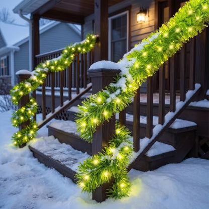 Lime Green Christmas Garland with 100 LED Lights - 20ft Variation