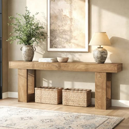 Extra Long Console Table 78.7-Inch Natural Oak Brown Entryway Sofa Hallway