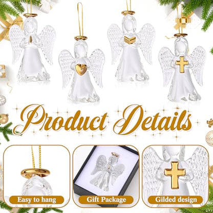 Crystal Angel Hanging Ornament Set - Heart, Book, Cross, Folded Hands - Christmas Religious Decor