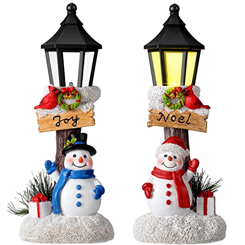 Karenhi 2 Pack Lighted Snowman LED Lantern Table Decor - Christmas Holiday Figurines