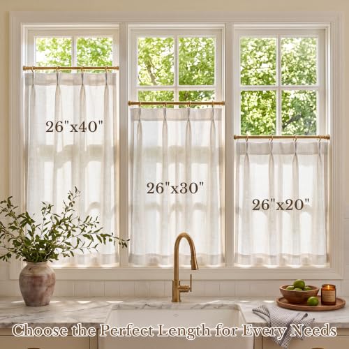 Natural Linen Curtains 24 Inch Length, Pinch Pleat, Light Filtering, 2 Panels