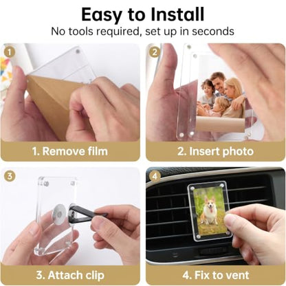 Car Dashboard Photo Frame 2 Pack Acrylic Clip-On Vent Photo Holders