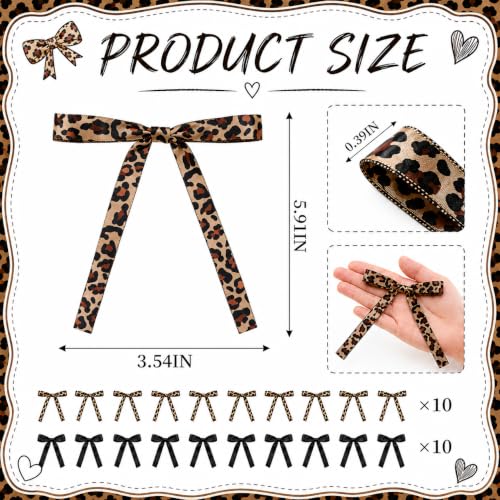 20 Pcs Black Satin and Leopard Print Ribbon Cake Toppers - Party Decor