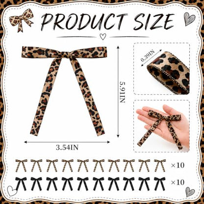 20 Pcs Black Satin and Leopard Print Ribbon Cake Toppers - Party Decor