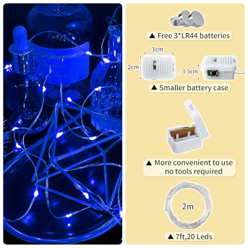 12 Pack Blue Fairy Lights Battery Operated 7ft 20 LED String for Holiday Decor - Variation of 12 / Blue