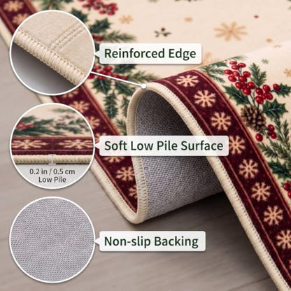 Christmas Area Rug for Living Room Hallways 2 x 6 ft - Rustic Holiday Decor