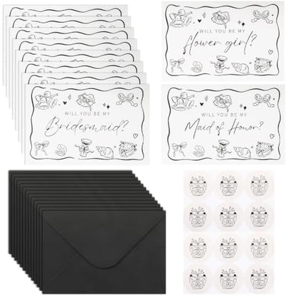 12pcs Bridesmaid Proposal Cards Set with Envelopes & Stickers