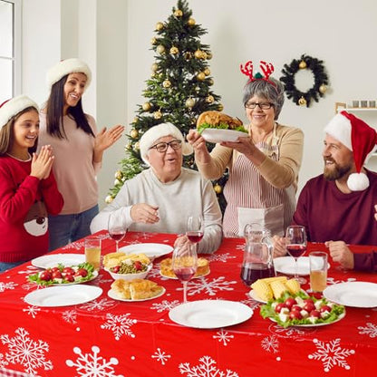 Christmas Tablecloths 12 Pcs Red and White Snowflake Winter Round & Rectangular