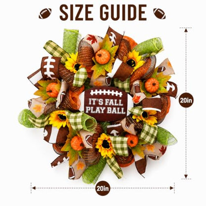 Thanksgiving Football Wreath for Front Door Fall Decor with Sunflowers Pumpkins