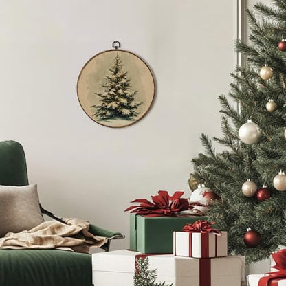 Christmas Tree Round Wall Art - Winter Canvas Decor for Home & Holiday
