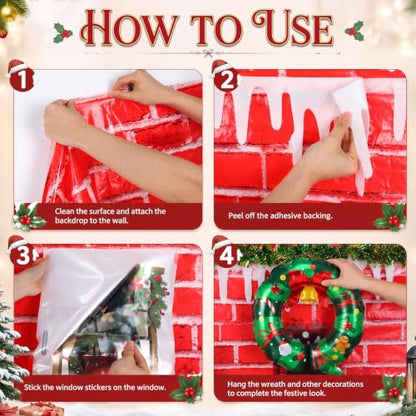 Red Brick Office Cubicle Christmas Decoration Set - 17 Pcs with Balloons & Wreath