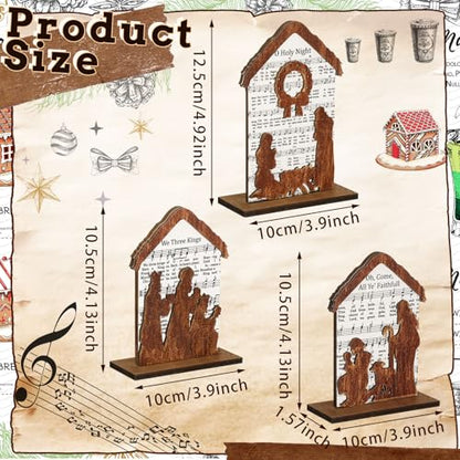 Nativity Music Sheet Christmas Decorations Set - Wooden Holiday Ornaments
