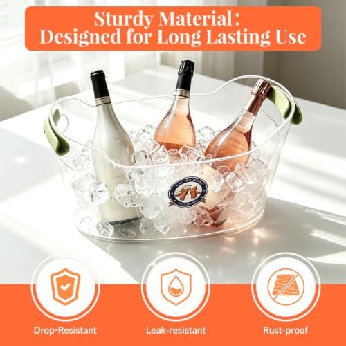 6.5L Clear Plastic Ice Buckets for Parties with Handles & Scoops - Pack of 2