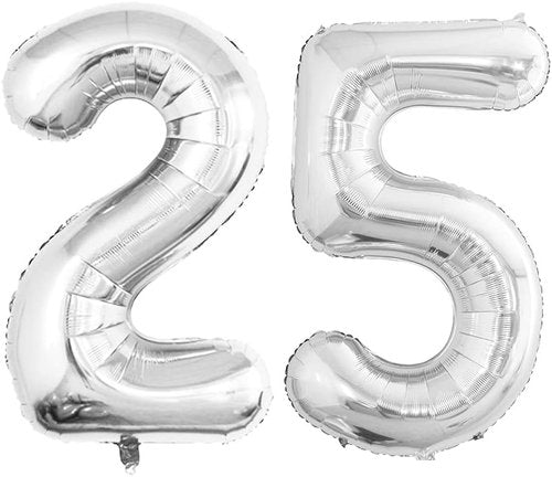 GOER Jumbo 42-Inch Number 25 Balloons - Silver Foil Helium Decorations for 25th Birthday Party
