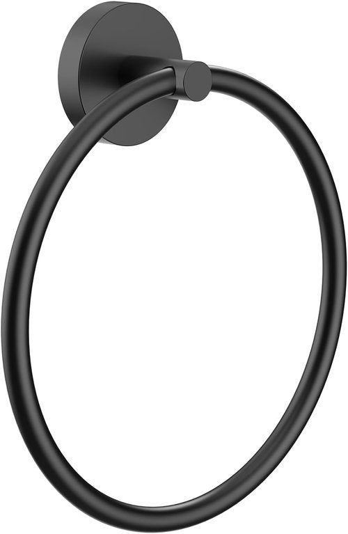 Matte Black Hand Towel Holder - Stainless Steel Round Towel Ring for Bathroom Wall