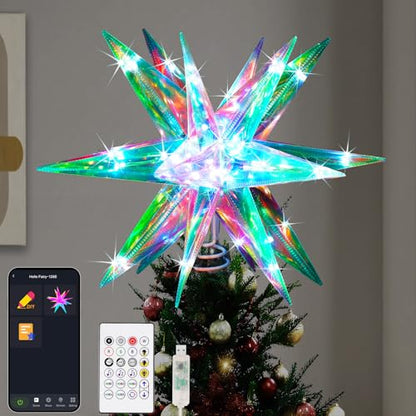 Christmas Star Tree Topper with App Control RGB Lights 13.8" Indoor Outdoor Decor