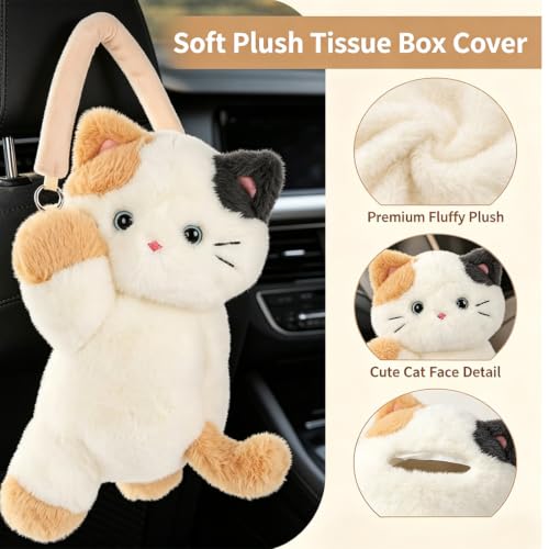 Lying Bear Cat Tissue Box Holder Plush Hanging Napkin Dispenser for Car & Home