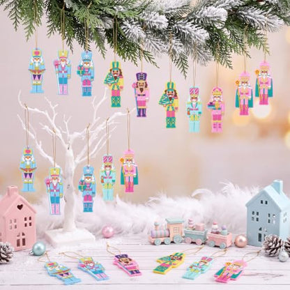 Christmas Nutcracker Ornaments Set - Pastel PVC Decorations for Tree & Party