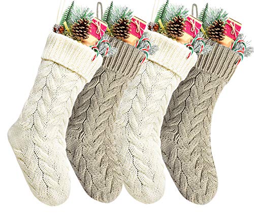 Christmas Stockings 14-Inch Knit Stocking Set - Ivory & Khaki, Pack of 4