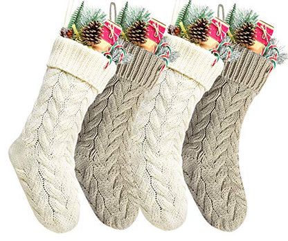 Christmas Stockings 14-Inch Knit Stocking Set - Ivory & Khaki, Pack of 4