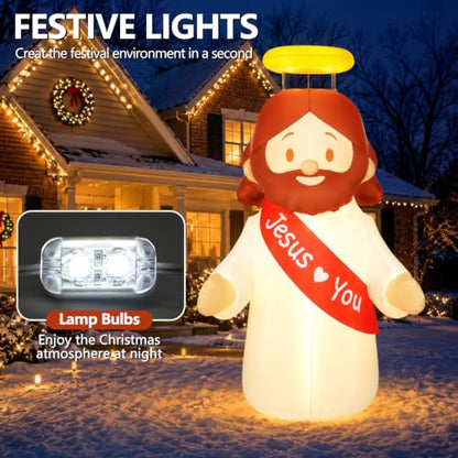 8.3FT Inflatable Jesus Outdoor Decoration with LED Lights and Stable Setup