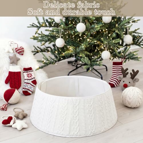 Christmas Tree Collar Knit Skirt 23-28in Cable Pattern White - Adjustable