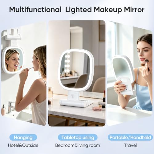 FUNTOUCH 30X Lighted Travel Makeup Mirror with Rechargeable Battery - White