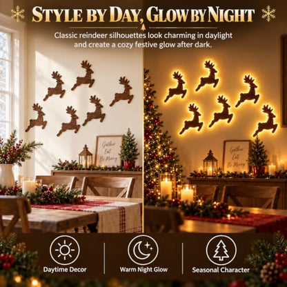 7 Pcs LED Reindeer Wall Decor Set with Warm White Backlit Silhouette Holiday Display