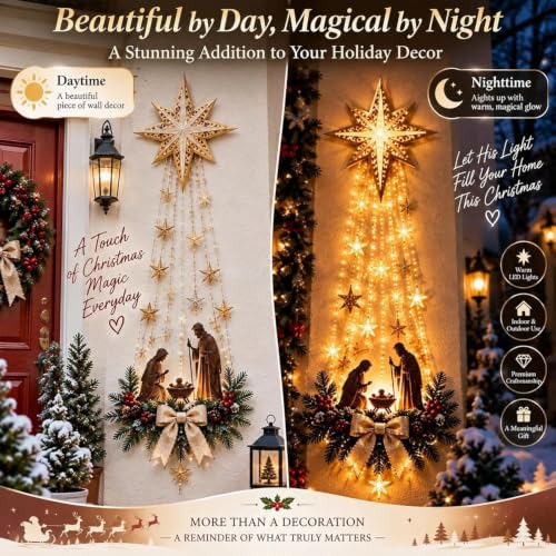 Lighted Nativity Hanging Wall Art - LED Religious Christmas Decor - 1pc